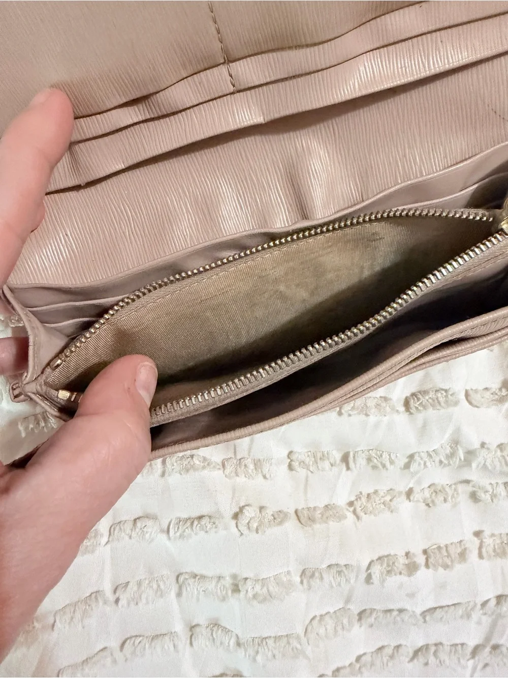 Prada Beige Leather Triangular Logo Wallet
